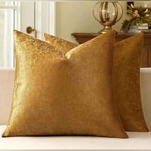 Pack of 2 Velvet Soft Solid Decorative Square Throw Pillow‎ Covers  Dark Gold